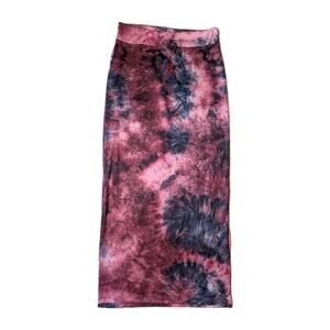 Sundry Tie Dye Maxi Skirt Pink Blue Stretch Side Slit USA Womens 0